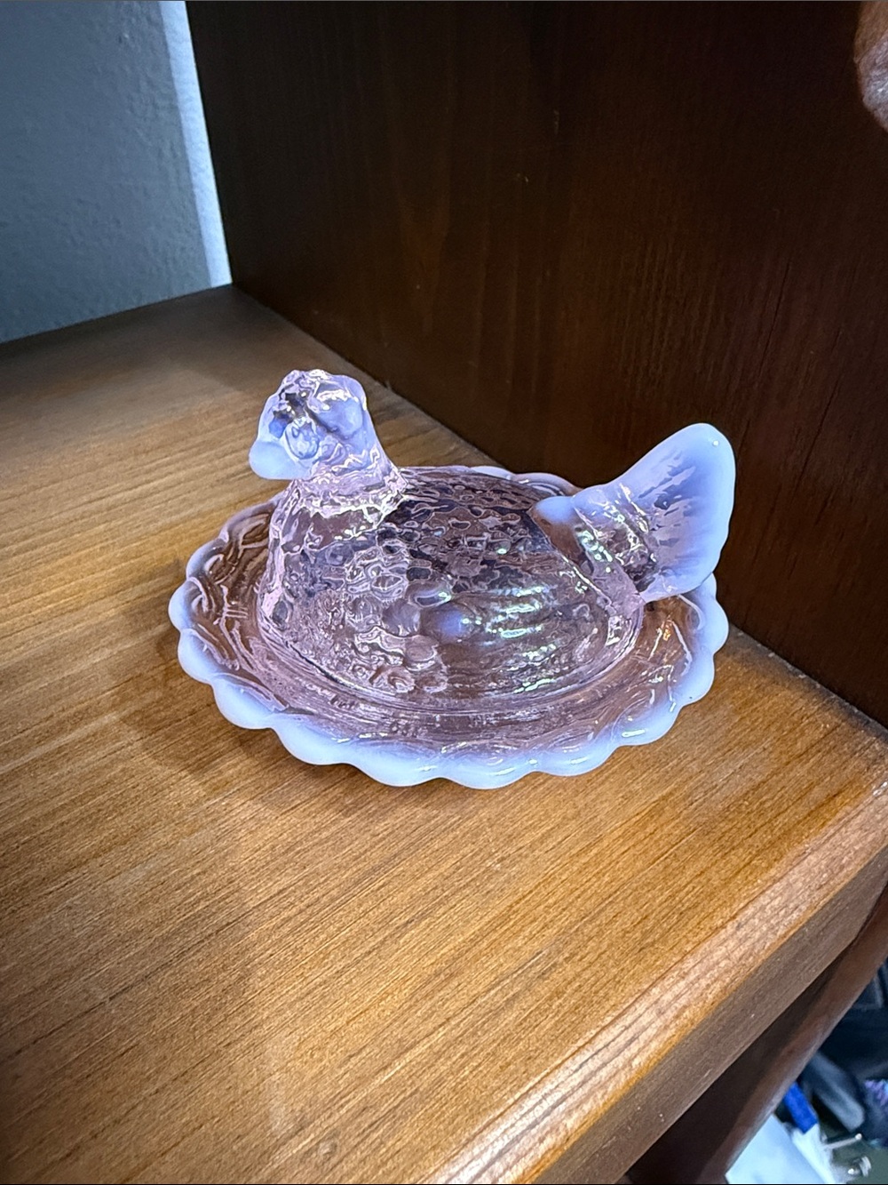 Mini Mosser Rose (or passion) Pink Opal hen on nest - not vintage